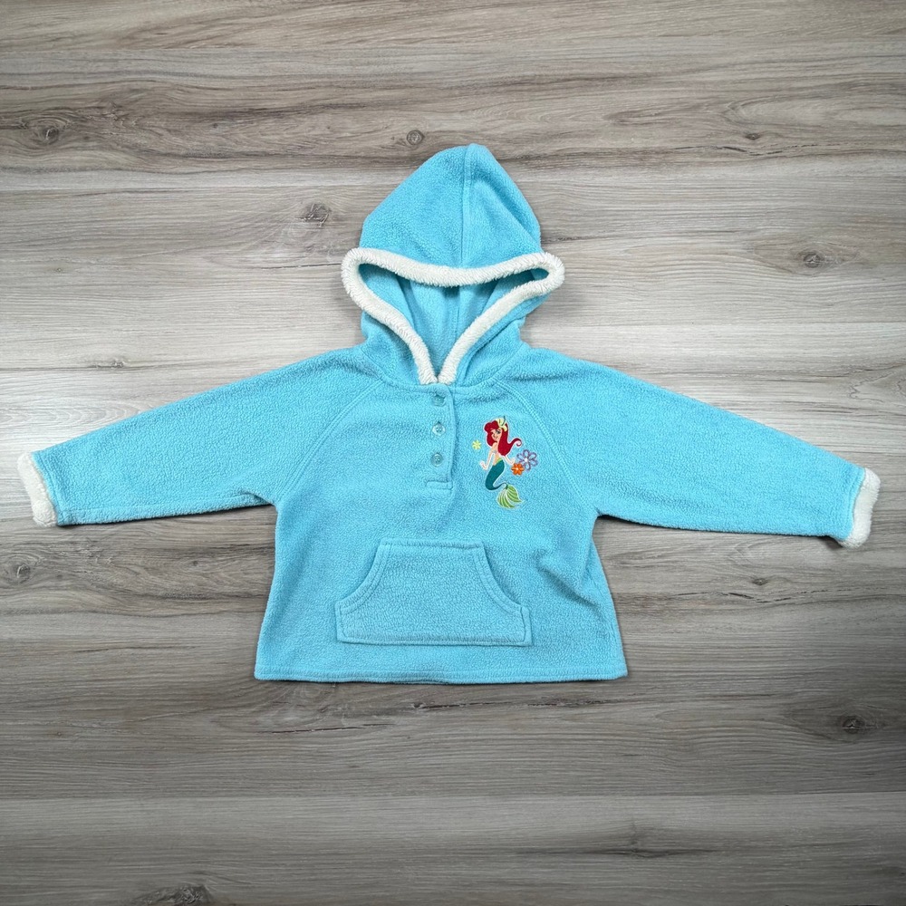 VTG Disney The Little Mermaid Ariel Fleece Hoodie Baby Toddler Girls 24M Blue